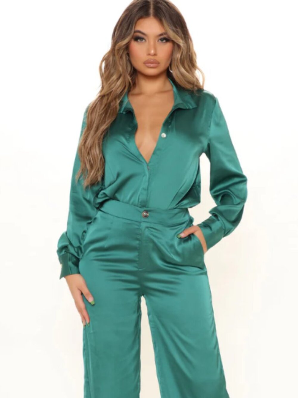 NWT Emerald Satin Pant Set - Small